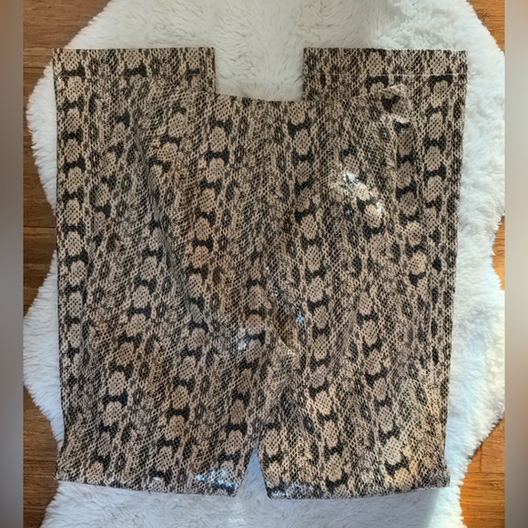 DANIELLE BERNSTEIN Faux Snakeskin Pants Sz 2 Beige Black - Picture 5 of 11